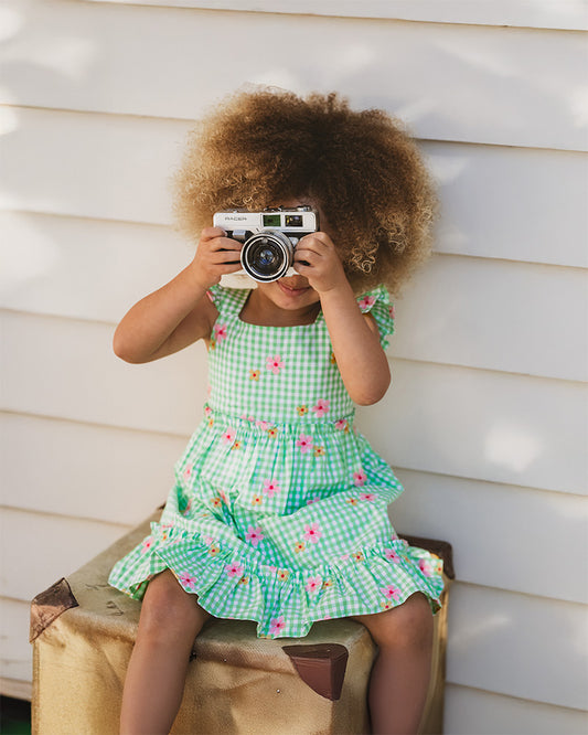 GROW WILD EMBROIDERED CHECK DRESS