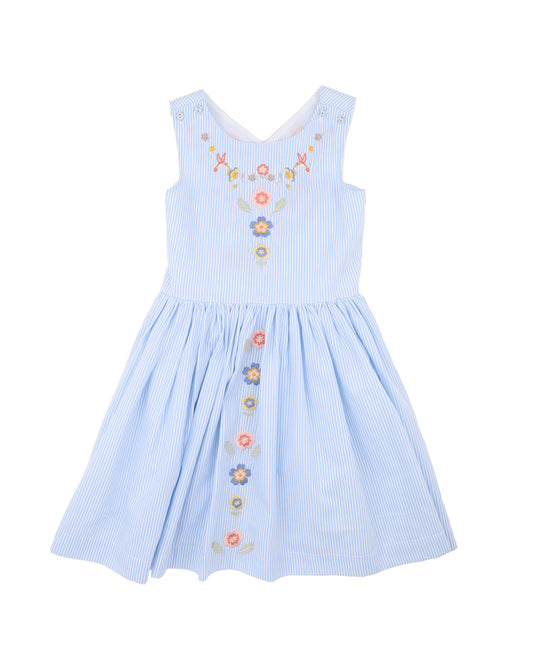 SONGBIRD STRIPE EMBROIDERED CROSS BACK DRESS