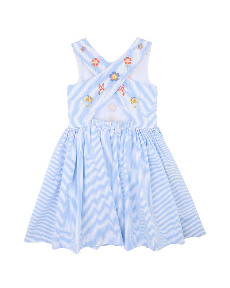 SONGBIRD STRIPE EMBROIDERED CROSS BACK DRESS