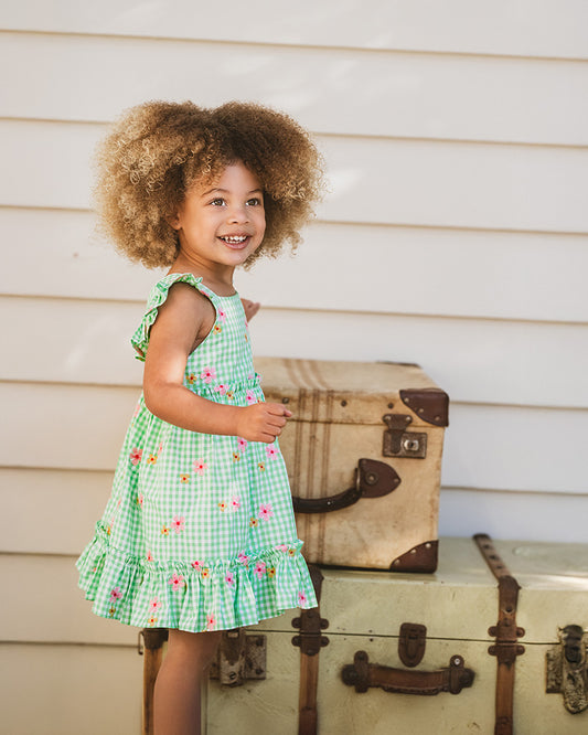 GROW WILD EMBROIDERED CHECK DRESS