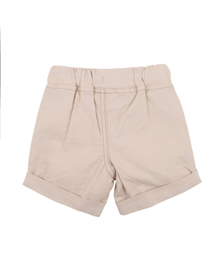 These practical almond cotton blend canvas shorts feature an elasticised waist with drawcord, side front pockets and rolled cuffs
